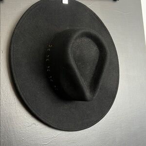 Black wool flat rimmed cowboy hat